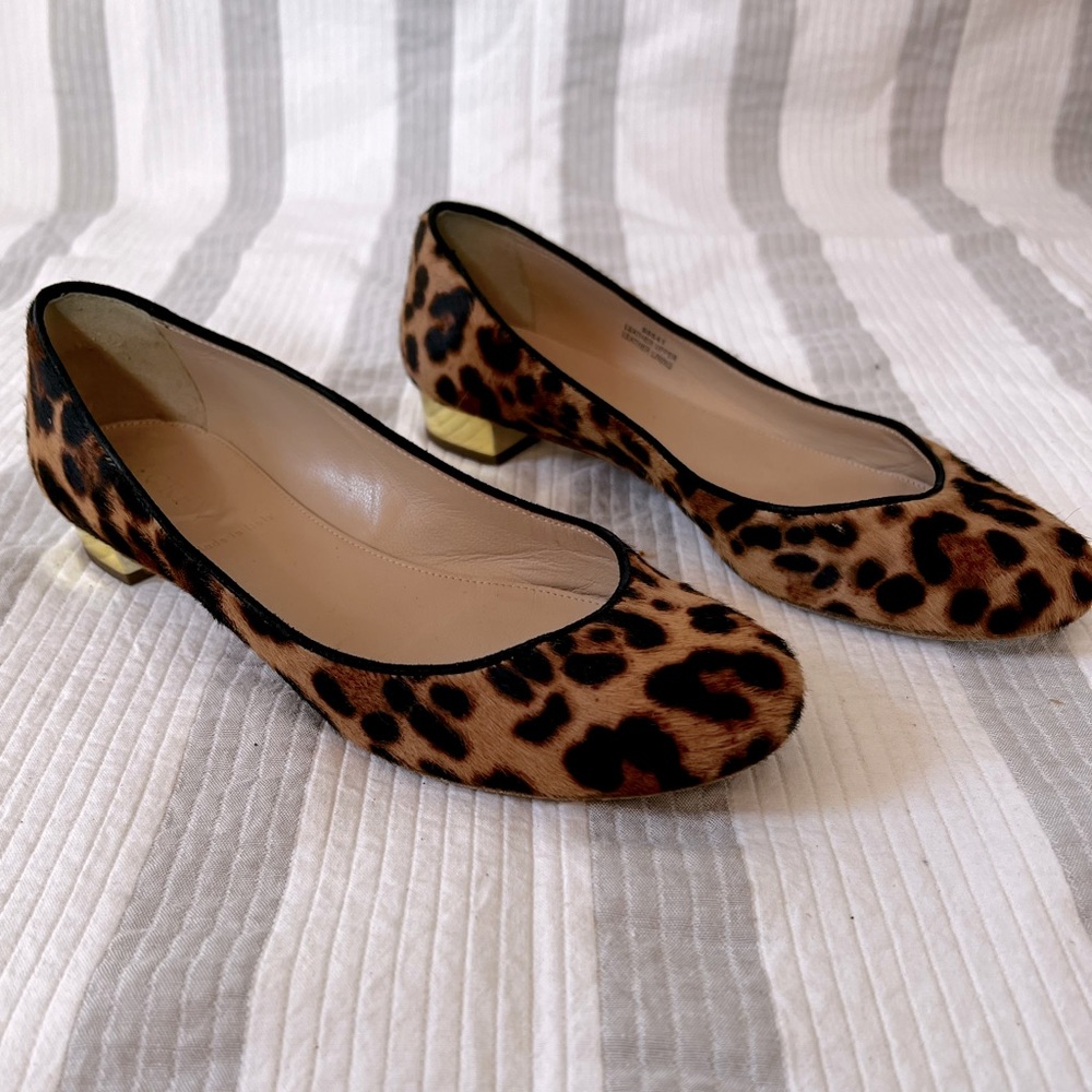 J Crew Collection Janey Slip On Flat Women's 6.5 Calf Hair Leopard Gold Heel